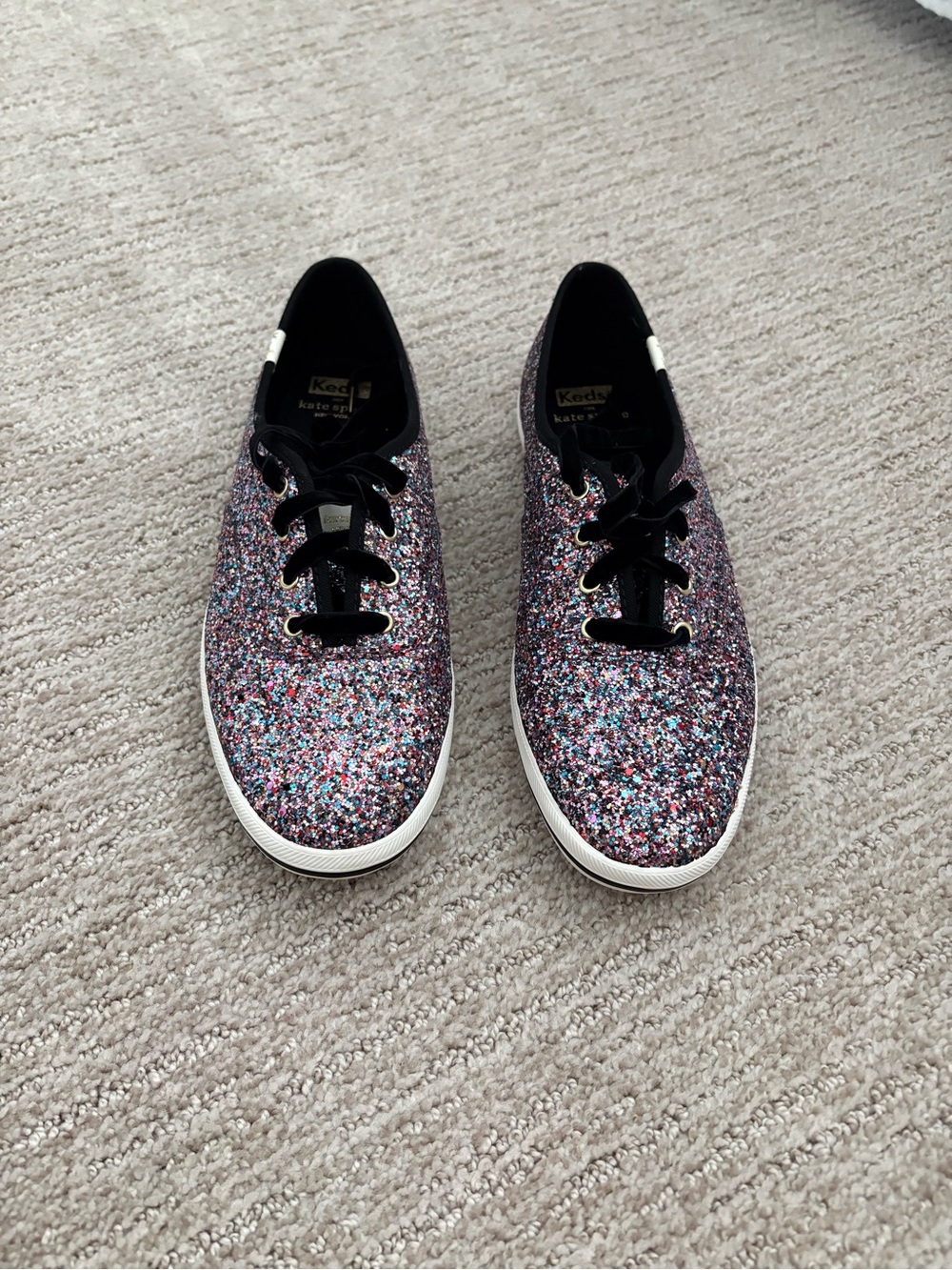 Keds Glitter Low-Top Sneakers - Black Trim, Multicolor Sparkle